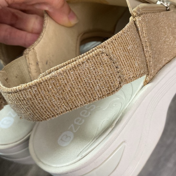 Bzees Delicious Gold-22 Glittery canvas open toe Velcro ankle strap Zees sandals - Picture 16 of 17